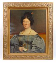 19th century English school portrait of lady holding a letter (possible Warwick castle