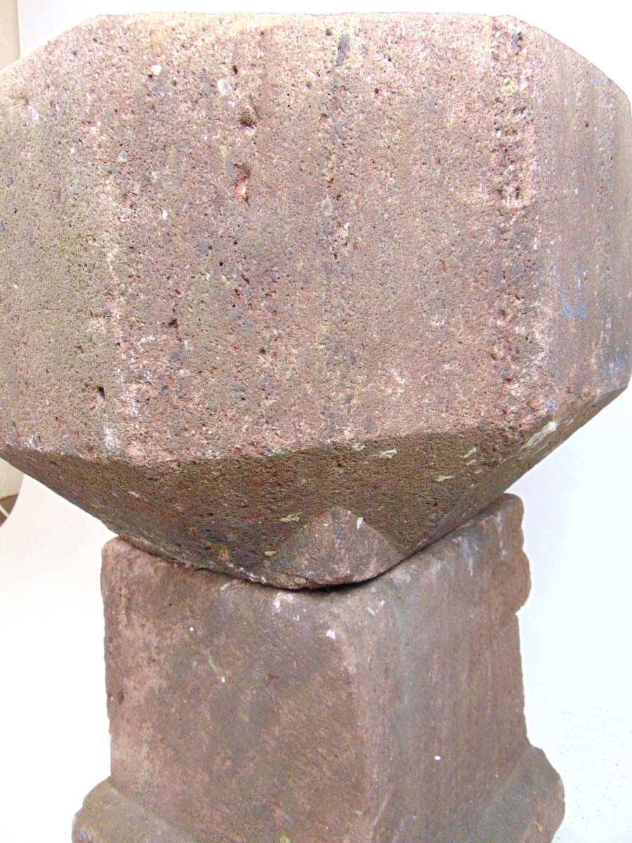 A possible Norman carved sandstone font, the bowl in an octagonal body tapering to the square base - Image 3 of 3