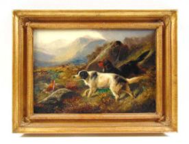 J Gifford (British, 19th century) dogs and grouse signed oil on canvas 36 cm x 26 cm Scratch to
