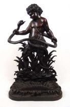 A 19th century cast iron umbrella/stick stand modeled as a child holding a snake, h. 85 cm Condition