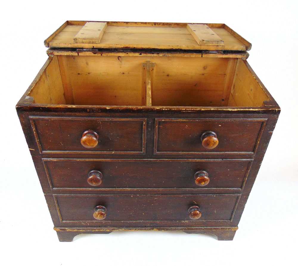 A 19th century scumbled pine chest, the lift up top revealing a vacant interior over the front - Image 2 of 3