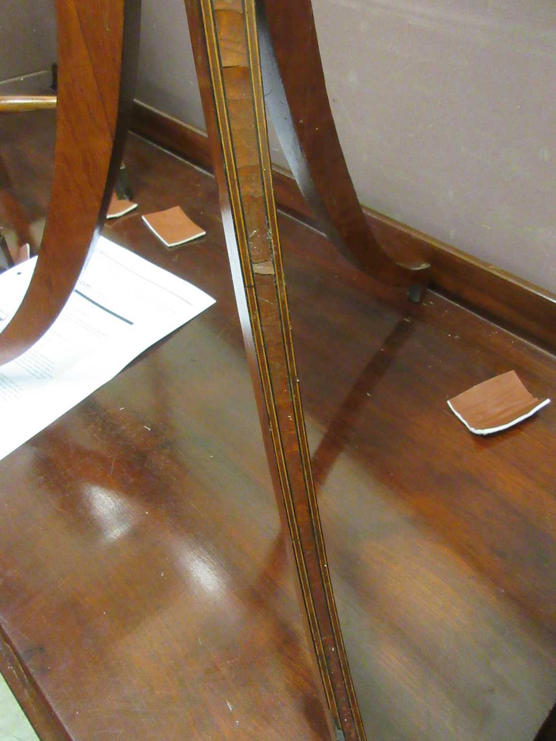 An early 20th century satinwood and marquetry music stand, the lyre slope on adjustable column and - Image 18 of 22