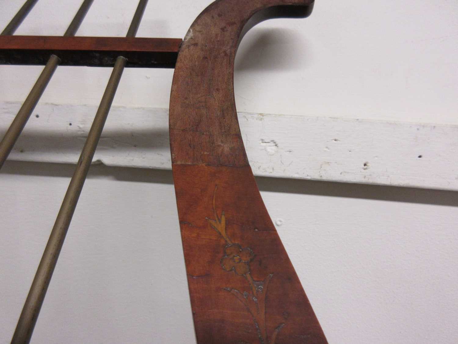 An early 20th century satinwood and marquetry music stand, the lyre slope on adjustable column and - Image 6 of 22