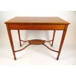 An early 20th century satinwood, ebony line inlaid and parquetry strung center table, the