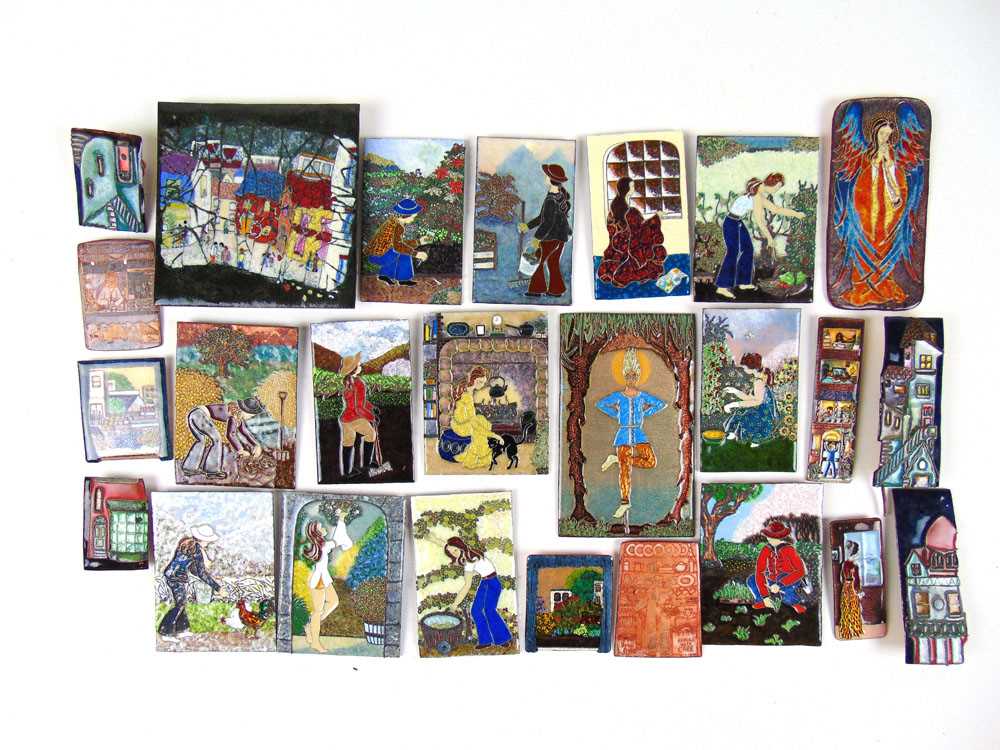 Twenty five enamelled artwork panels on copper, many initialled D.H. for Diana Hull - Image 2 of 3