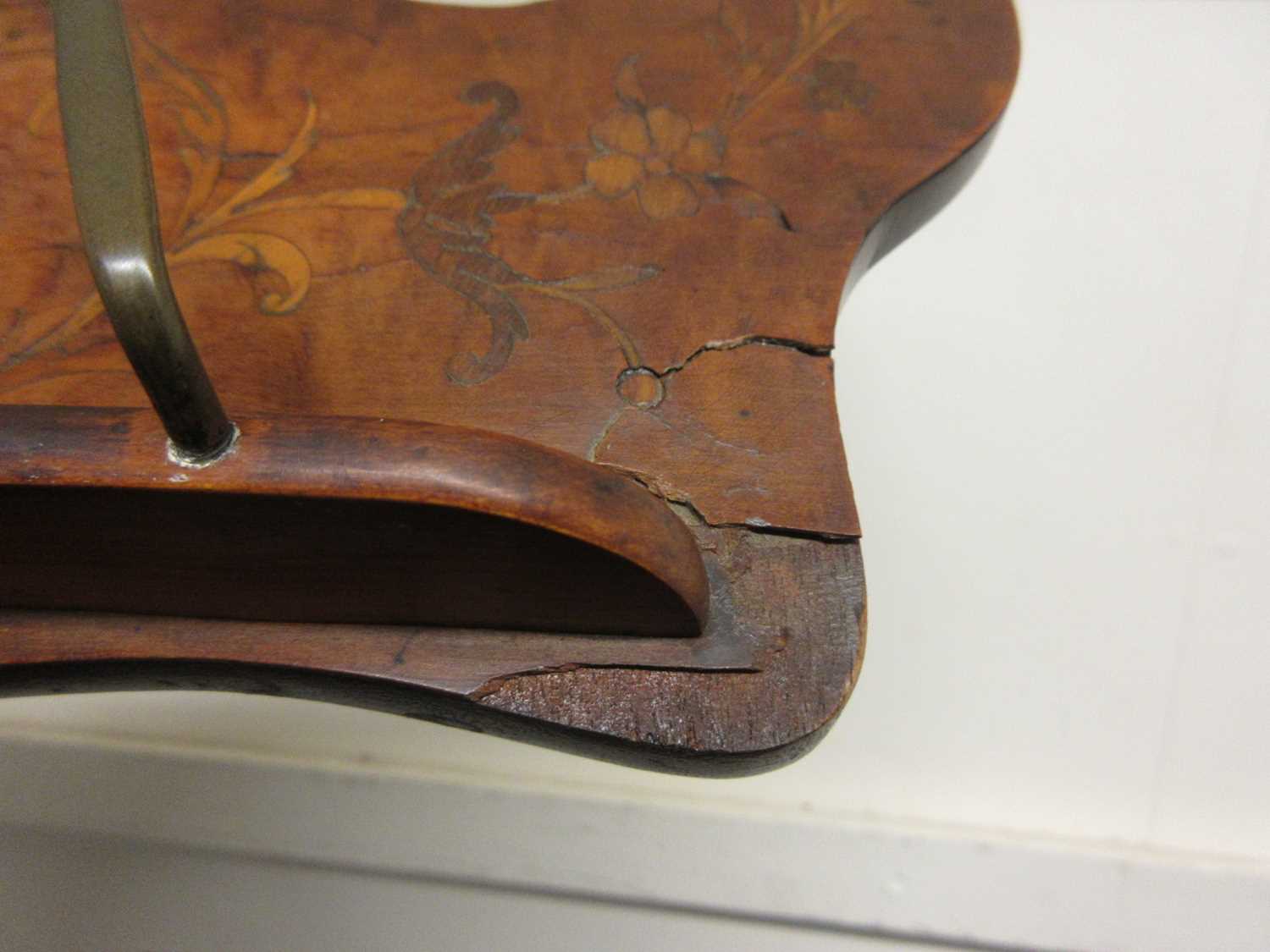 An early 20th century satinwood and marquetry music stand, the lyre slope on adjustable column and - Image 7 of 22