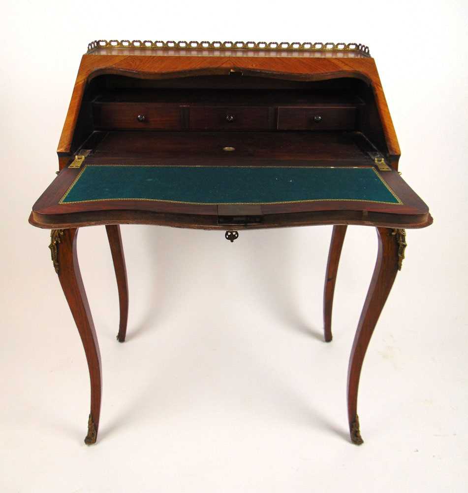 A 19th century French kingwood, rosewood, boxwood strung and brass mounted ladies writing desk ( - Image 2 of 3