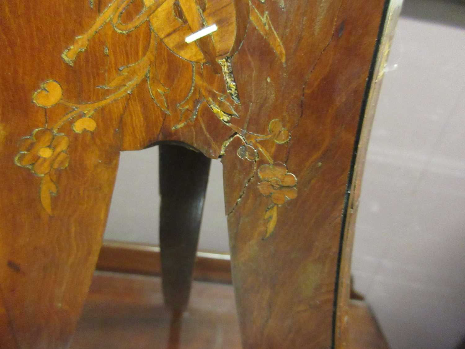 An early 20th century satinwood and marquetry music stand, the lyre slope on adjustable column and - Image 17 of 22