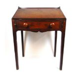 A 18th century oak clerk's desk, the fall front with fitted interior over single drawer on square