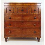 A 19th century mahogany chest of three short over three graduating drawers on turned feet, h. 128