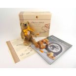 Steiff - A cinnamon boxed Teddy Bear with Book '125 Years of Steiff', limited edition 00497/1880,