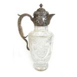 A late Victorian silver topped claret jug, the cut glass body with hobnail decoration. Hallmarked