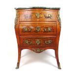 A 19th century French kingwood, marquetry and brass mounted bombe chest of three drawers, the