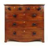 A late 18th/early 19th century mahogany and boxwood strung chest of two short over three