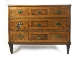 An 18th century Italian commode, the top with inlaid geometric decoration, with incised floral