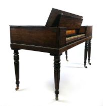 An early 19th century mahogany and kingwood crossbanded square piano, with interior satinwood fascia