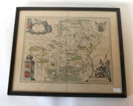 Johannes Blaeu, mid 17th century map of Hertfordshire, Amsterdam, circa 1648, engraved map with hand