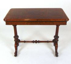 A good mid 19th century burr walnut card table, with bookmatched veneered top, opening to an inset