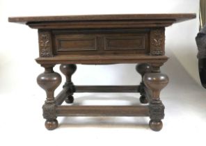 An 18th century Flemish oak centre table with sliding top, the sides with fielded panels flanked