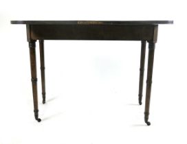 A George III mahogany turn over top tea table, the figured top with satinwood crossbanding , with