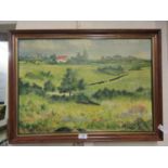 A framed oil on board of countryside scene signed Holmes