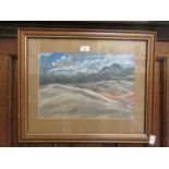 A framed and glazed pastel of mountainous country scene