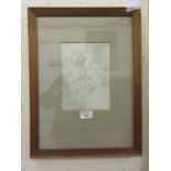 A framed and glazed pencil drawing of two girls with feet in stream signed John O'Connor
