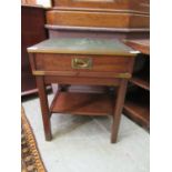A reproduction mahogany tooled leather topped occasional table with single drawer