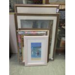 A quantity of prints to include interior scenes, boats etc. along with a mirror