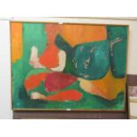 A mid-20th century pine framed abstract on boardDimensions: H, 95cm , W, 125cm.