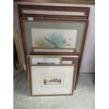 A quantity of framed and glazed prints to include buildings, birds etc.