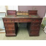 A 19th century mahogany twin pedestal desk with superstructure (A/F)