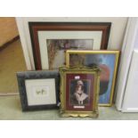 A collection of framed and glazed artworks to include prints of young children etc.