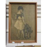 A framed Picasso print of young girl and dog