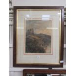 A framed and glazed watercolour of ruins on cliff scene signed G F Hughes dated 1894