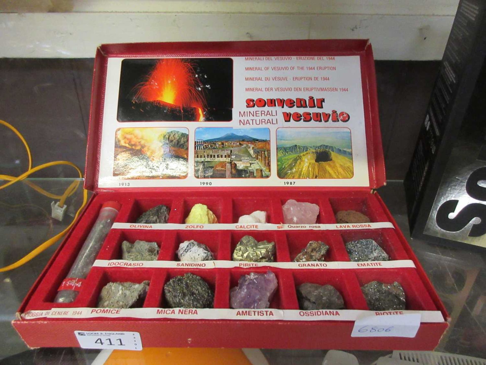 A boxed collection of geodes