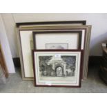 Five framed and glazed artworks to include a pair of engravings signed H Sweet