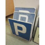 Three 20th century road signs with P (for parking)