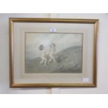 A framed and glazed possible watercolour of children in meadow scene