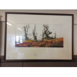 A framed and glazed acrylic on board titled 'Dying Trees Six' signed Phillip Nicholls 1997