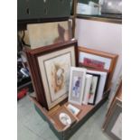 A tray containing a quantity of prints to include wildlife, cherubs, birds, etc