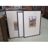 Five framed and glazed hand coloured etchings of Coventry buildings after 'K.Wootton'