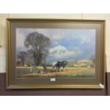 A framed and glazed print titled 'Setting The Plough' after Frank Wootton