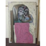 An unframed stretched canvas abstract of a lady