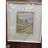 A framed and glazed watercolour of countryside