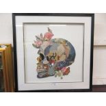A modern framed and glazed abstract collage of skull