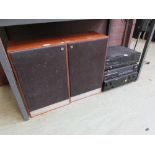 A pair of mid-20th century stereo speakers together with a Phillips tuner unit, etc