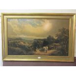 A gilt framed print of horse and cart