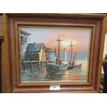 A framed oil on canvas of harbour scene signed bottom left Max Jaxy