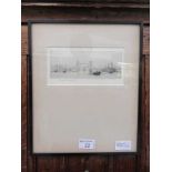 A framed and glazed etching of the Thames signed Roland Langmaid